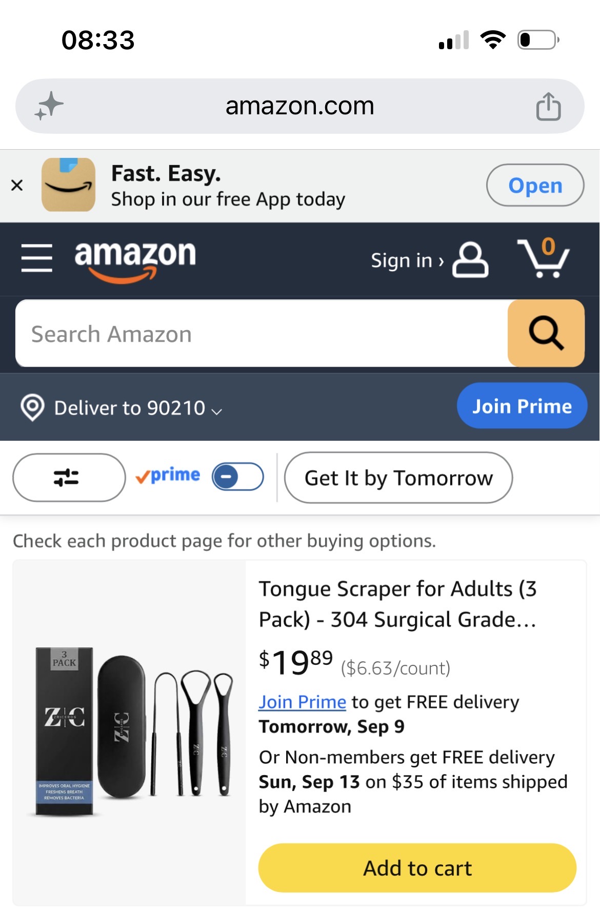 El producto en los resultados de búsqueda de Amazon, en un celular
